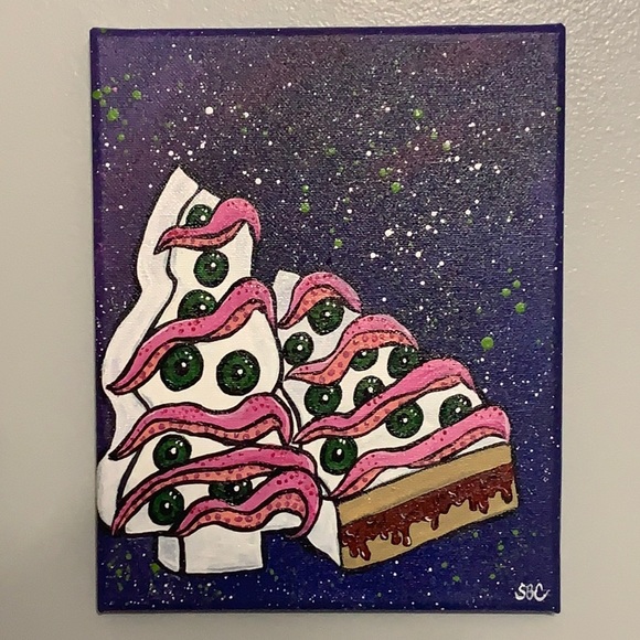 Little Debbie, Alien Christmas Tree Painting, Acrylic on Canvas - Picture 1 of 5